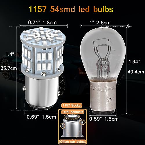 Melphan-Auto 1157 Led Brake Light Bulb Red, 12V-24V 1157 7528 2357 2057 BAY15D LED Replacement Light Bulb for Brake Light Tail Light for Car RV Trailer Boat, 54SMD 3014 Chipset,4PCS - Image 2