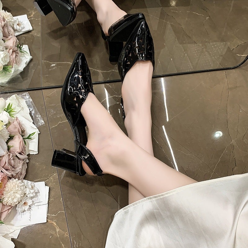 2026 High-Heeled Sandals For Women, New Styles, Mid-Heel, Chunky Heel, Pointed Toe, Single Strap, Large Sizes - Image 5
