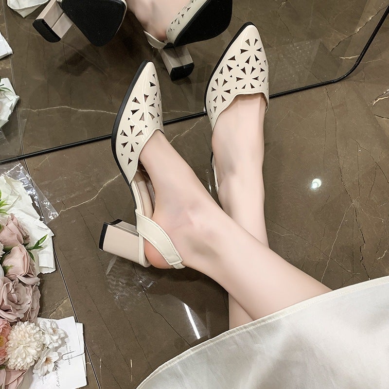 2026 High-Heeled Sandals For Women, New Styles, Mid-Heel, Chunky Heel, Pointed Toe, Single Strap, Large Sizes - Image 3