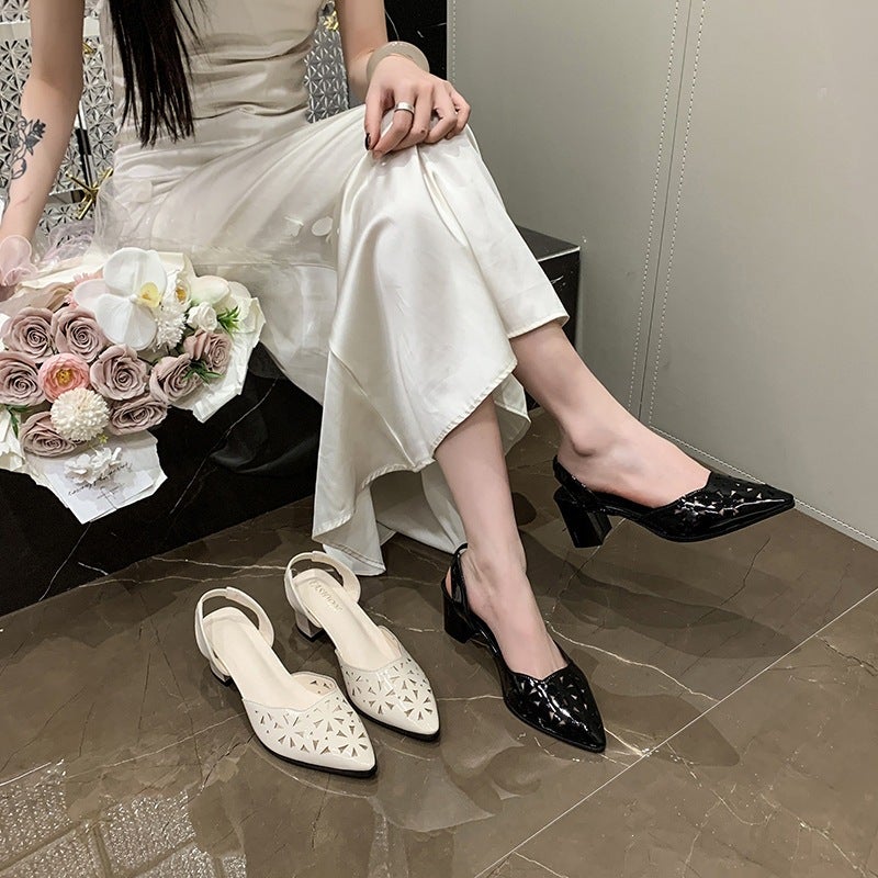 2026 High-Heeled Sandals For Women, New Styles, Mid-Heel, Chunky Heel, Pointed Toe, Single Strap, Large Sizes - Image 2