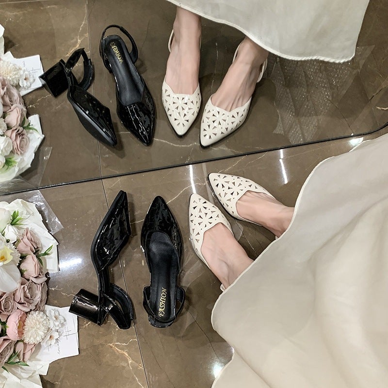 2026 High-Heeled Sandals For Women, New Styles, Mid-Heel, Chunky Heel, Pointed Toe, Single Strap, Large Sizes - Image 4