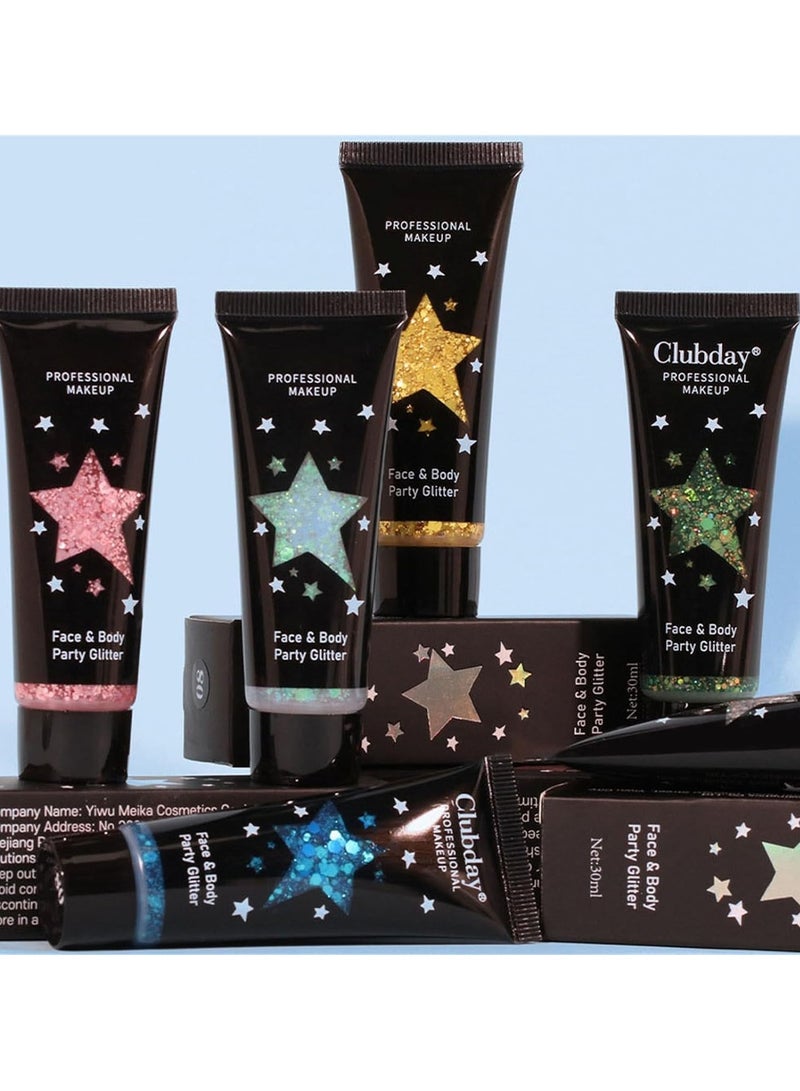 KASTWAVE 8 PCS Face & Body Glitter Gel Set - Mermaid Flakes Chunky Sequins for Eyes, Lips, Hair, Nails, 30ml - Festival Chunky Glitter Accessory - Image 5