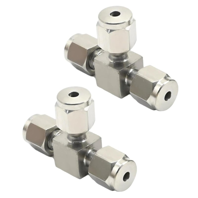 SYOWADA 2 Pcs 304 Stainless Steel Connector Adapter, 1/8 1/2 inch OD Compression Tube Pipe Fitting, 3 Way Elbow Adapter for Fuel Air Liquids Oil Gas (1/8 inch) - Image 1