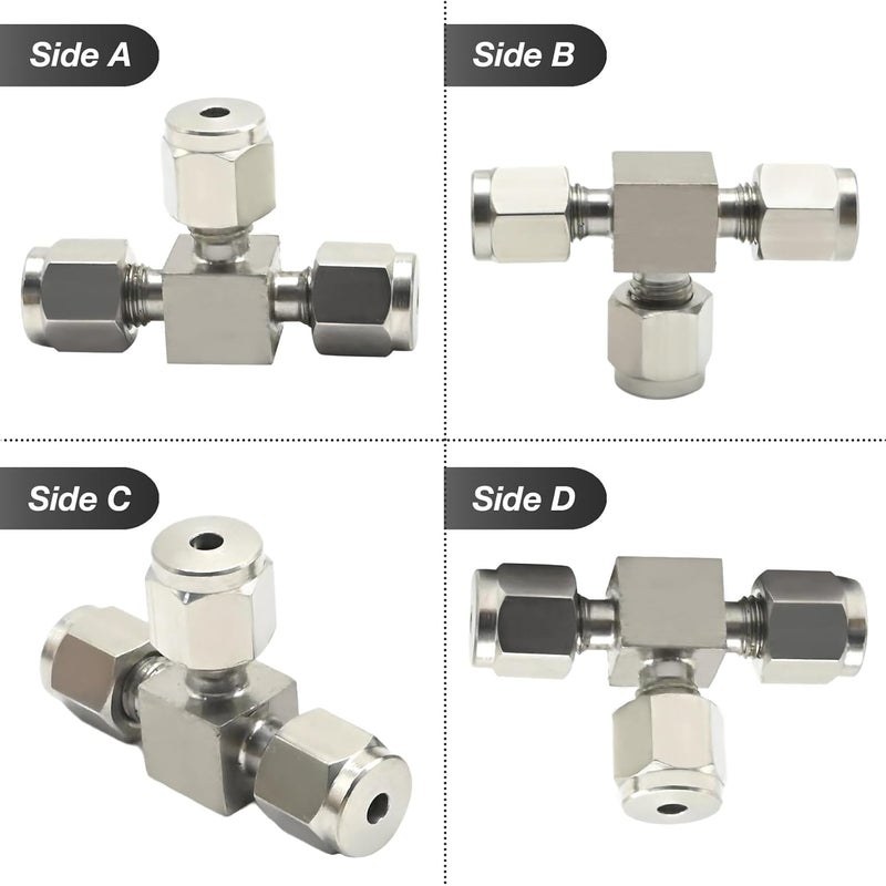 SYOWADA 2 Pcs 304 Stainless Steel Connector Adapter, 1/8 1/2 inch OD Compression Tube Pipe Fitting, 3 Way Elbow Adapter for Fuel Air Liquids Oil Gas (1/8 inch) - Image 4