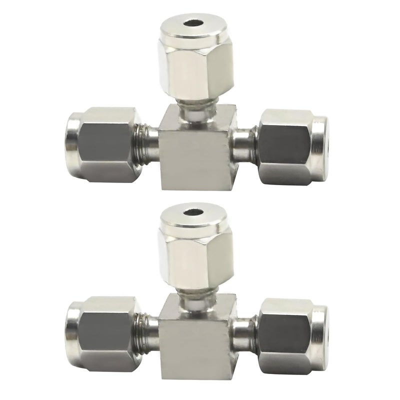 SYOWADA 2 Pcs 304 Stainless Steel Connector Adapter, 1/8 1/2 inch OD Compression Tube Pipe Fitting, 3 Way Elbow Adapter for Fuel Air Liquids Oil Gas (1/8 inch) - Image 2