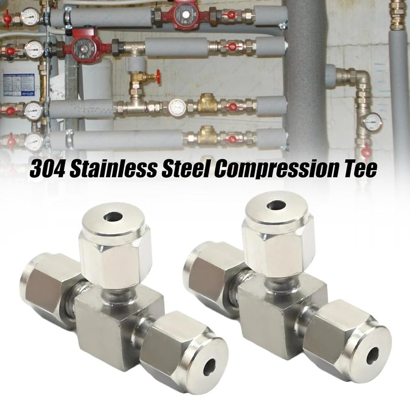 SYOWADA 2 Pcs 304 Stainless Steel Connector Adapter, 1/8 1/2 inch OD Compression Tube Pipe Fitting, 3 Way Elbow Adapter for Fuel Air Liquids Oil Gas (1/8 inch) - Image 5