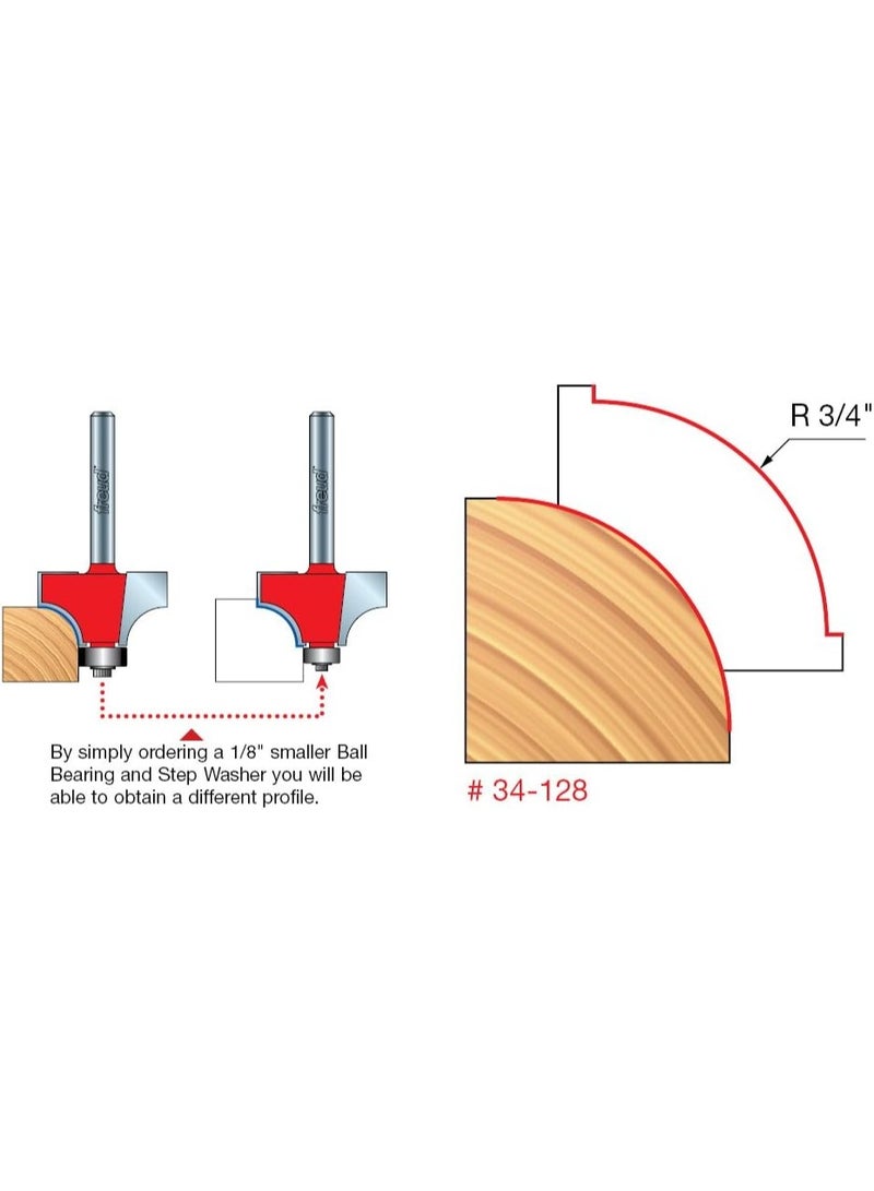 freud Freud Quadra-Cut Radius Rounding Over Bit with Perma-Shield Coating for Flawless Finish - 4 Cutters, 1/4" Shank Dia., 3/4" Radius, 2-7/8" Length - 34-128  - Image 3