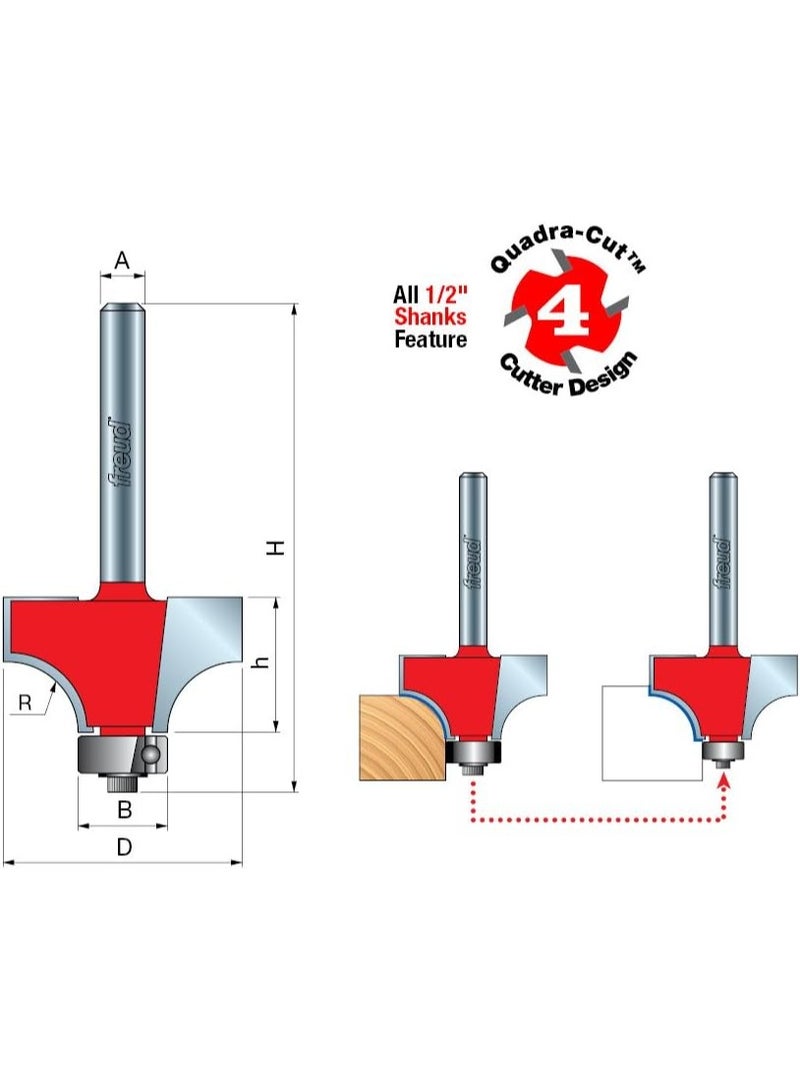 freud Freud Quadra-Cut Radius Rounding Over Bit with Perma-Shield Coating for Flawless Finish - 4 Cutters, 1/4" Shank Dia., 3/4" Radius, 2-7/8" Length - 34-128  - Image 2