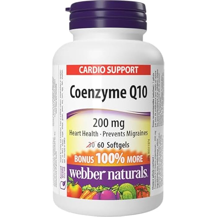 Webber Naturals Coenzyme Q10 (CoQ10) 200 mg, 60 Softgels, High Potency Antioxidant Supplement, for Heart Health and Cellular Energy Production, 60 Day Supply, Gluten Free - Image 1