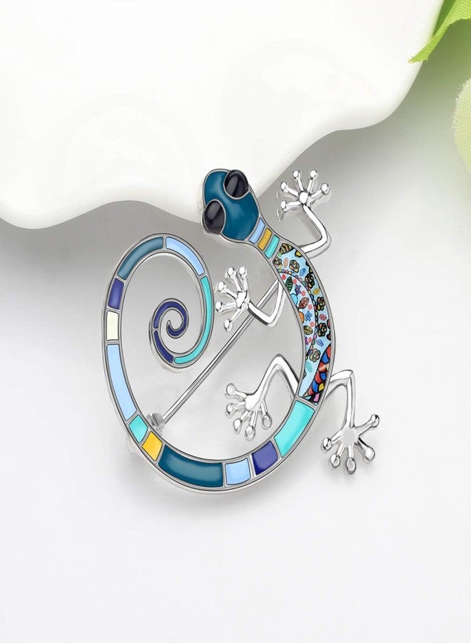 DUOWEI Zinc Metal Enamel Rhinestone Gecko Brooch Lovely Animals Pin Scarf Decoration for Women Girls Gifts (Blue) - Image 4