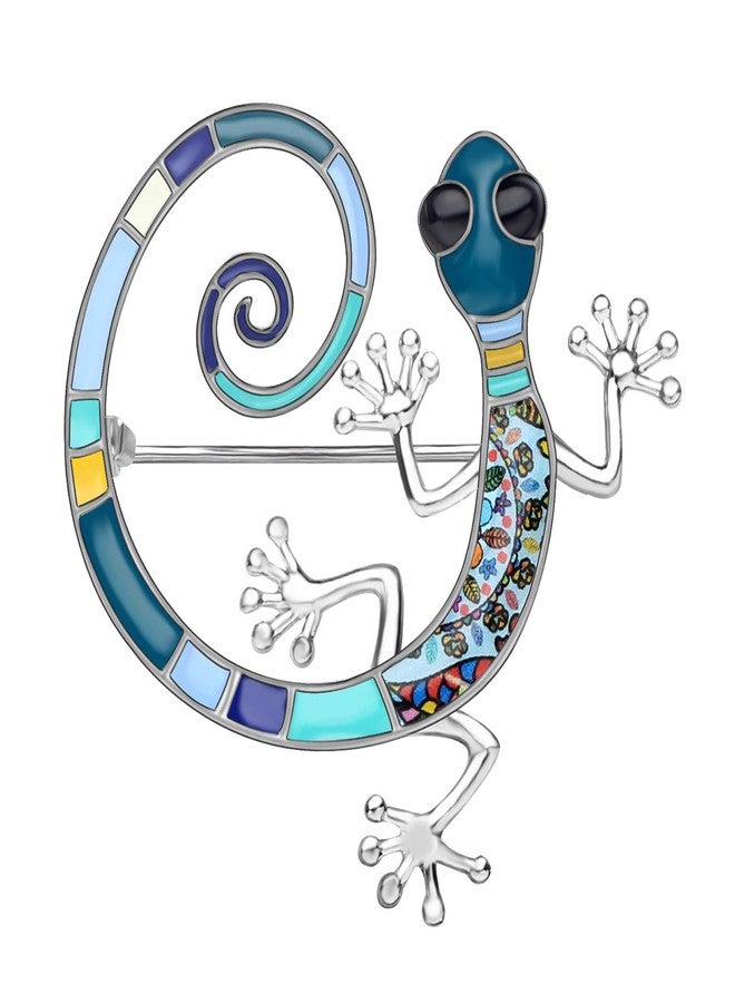 DUOWEI Zinc Metal Enamel Rhinestone Gecko Brooch Lovely Animals Pin Scarf Decoration for Women Girls Gifts (Blue) - Image 1