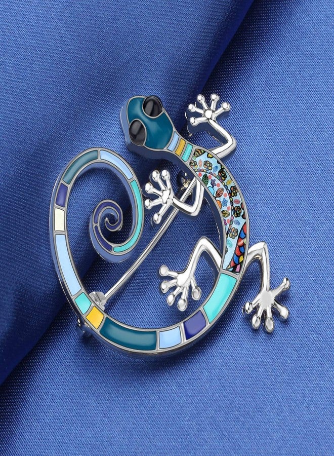DUOWEI Zinc Metal Enamel Rhinestone Gecko Brooch Lovely Animals Pin Scarf Decoration for Women Girls Gifts (Blue) - Image 2
