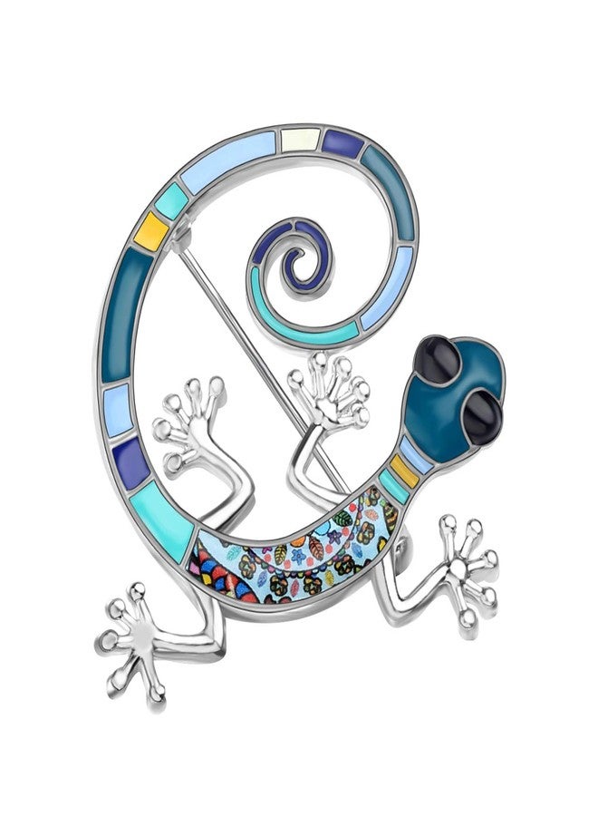 DUOWEI Zinc Metal Enamel Rhinestone Gecko Brooch Lovely Animals Pin Scarf Decoration for Women Girls Gifts (Blue) - Image 3