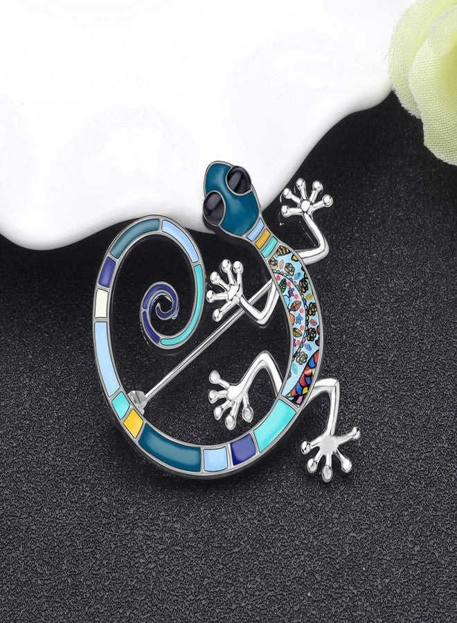 DUOWEI Zinc Metal Enamel Rhinestone Gecko Brooch Lovely Animals Pin Scarf Decoration for Women Girls Gifts (Blue) - Image 5