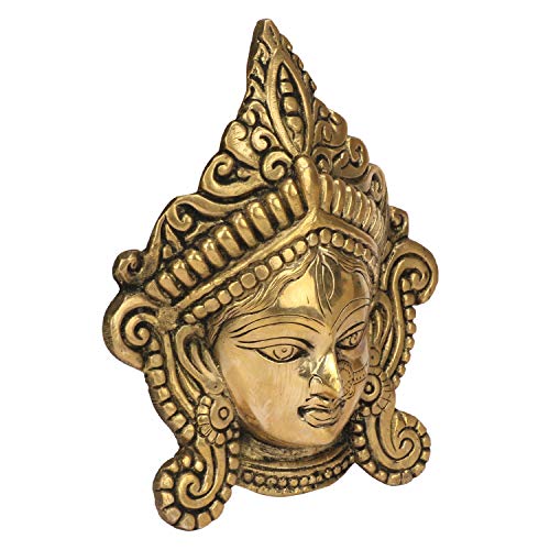 Kartique Brass Metal Durga MATA Maa Face Mask Idol Statue Murti for Office Home Decor Wall Mount Evil Eye Vastu Protection Size 6.5 Inch (Gold, 6.5) - Image 3