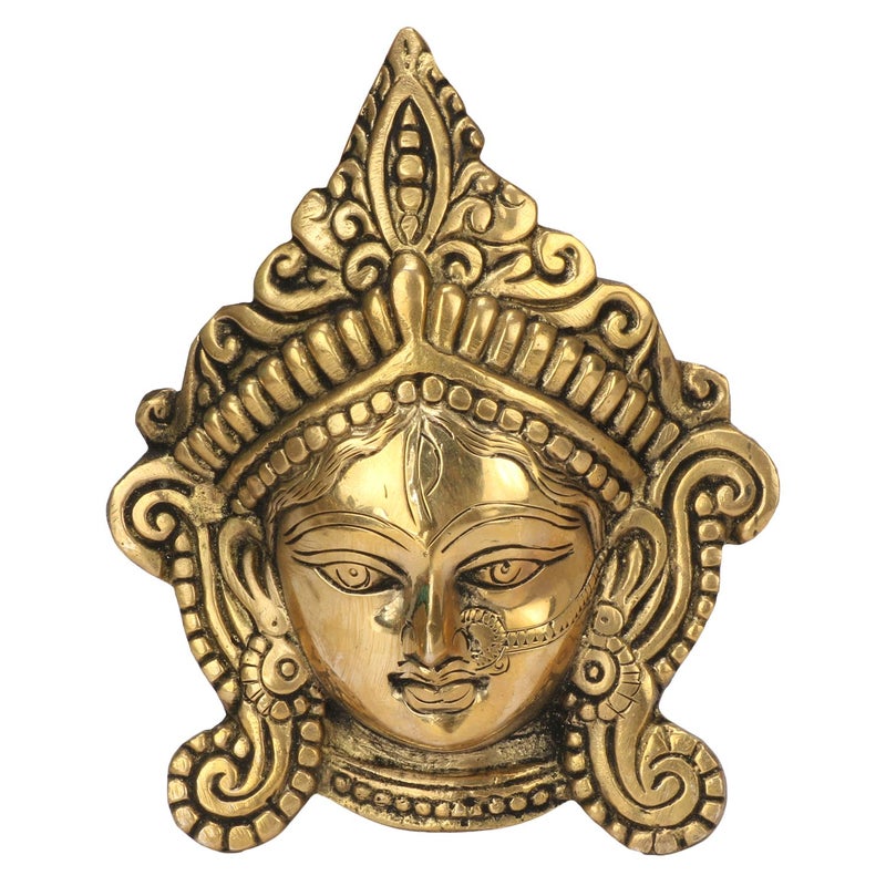 Kartique Brass Metal Durga MATA Maa Face Mask Idol Statue Murti for Office Home Decor Wall Mount Evil Eye Vastu Protection Size 6.5 Inch (Gold, 6.5) - Image 5