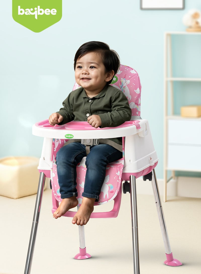 BAYBEE 4 In 1 Nuvella Convertible Baby High Chair For Kids With Adjustable Height And Footrest Baby Chair Toddler Feeding Chair Booster Seat With Food Tray, Wheels &  Safety Belt Kids High Chair For Baby Toddlers 6 Months To 4 Years Pink - Image 2