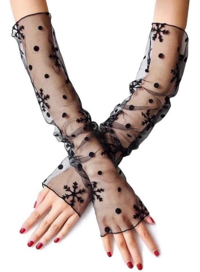 قفازات نسائية مثيرة شفافة بدون أصابع، مصنوعة من قماش شبكي وتول، قفازات طويلة للغاية مناسبة للأوبرا والحفلات الراقصة وحفلات الزفاف وغيرها من المناسبات. - Image 1