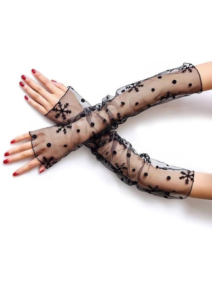 قفازات نسائية مثيرة شفافة بدون أصابع، مصنوعة من قماش شبكي وتول، قفازات طويلة للغاية مناسبة للأوبرا والحفلات الراقصة وحفلات الزفاف وغيرها من المناسبات. - Image 2