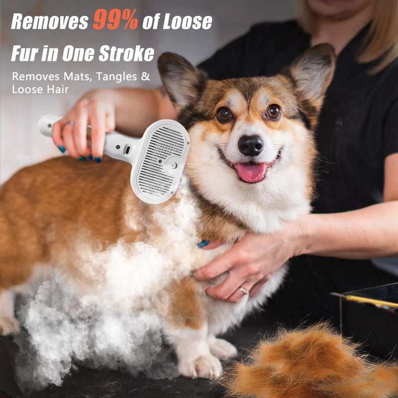 Cornnpet Dog Steam Brush 3 in 1 Cat Brush with Steam and Release Button Grooming Tool for Indoor Pets Dogs Hair Removal Shedding Water for Small Animals Long Short Haired - White - Image 5