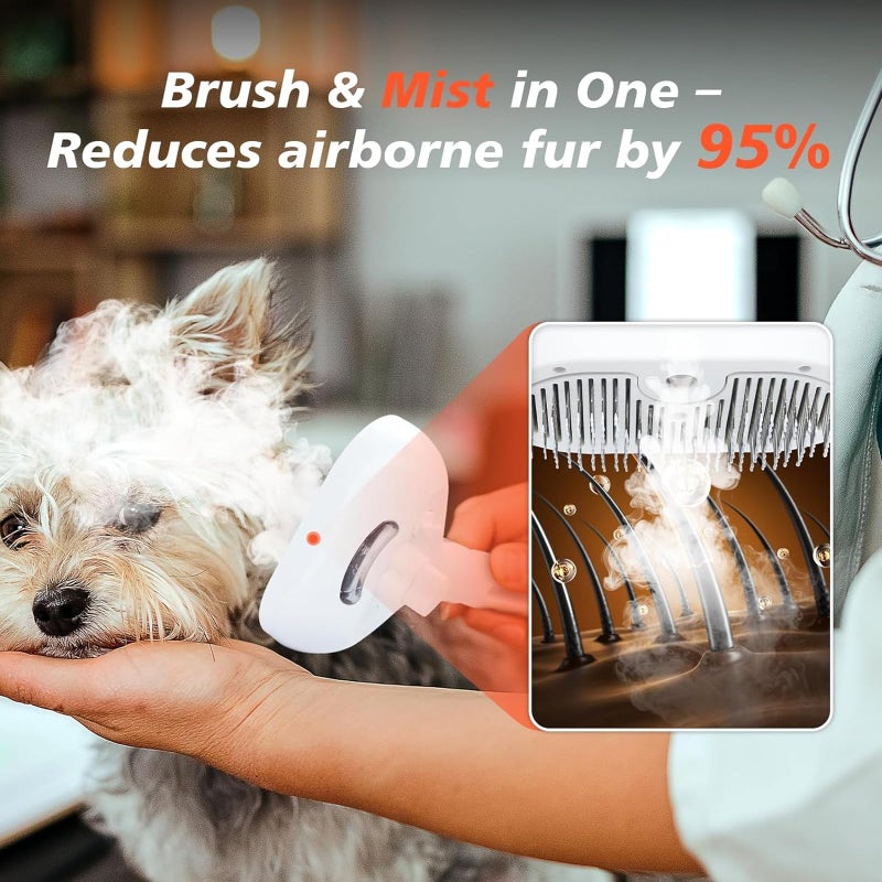 Cornnpet Dog Steam Brush 3 in 1 Cat Brush with Steam and Release Button Grooming Tool for Indoor Pets Dogs Hair Removal Shedding Water for Small Animals Long Short Haired - White - Image 4