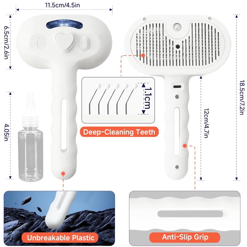 Cornnpet Dog Steam Brush 3 in 1 Cat Brush with Steam and Release Button Grooming Tool for Indoor Pets Dogs Hair Removal Shedding Water for Small Animals Long Short Haired - White - Image 2