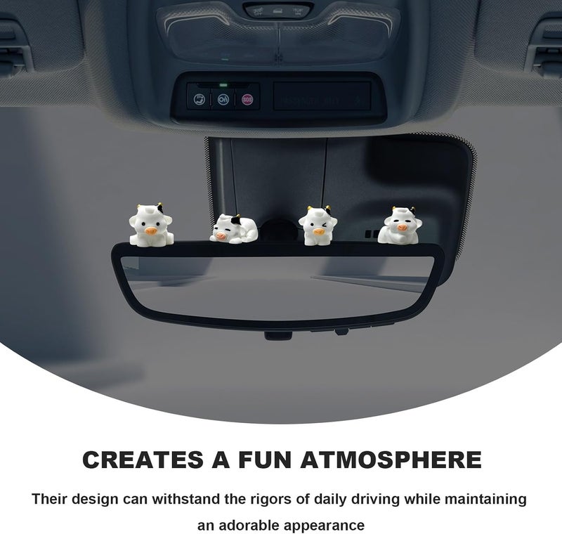 FSTURIOS 6PCS Cute Cow Car Dashboard Decor Set, Funny Adorable Cow Center Console Rear View Mirror Decoration, Mini Resin Cow Figurines Cartoon Animal Ornament for Women (White) - Image 4