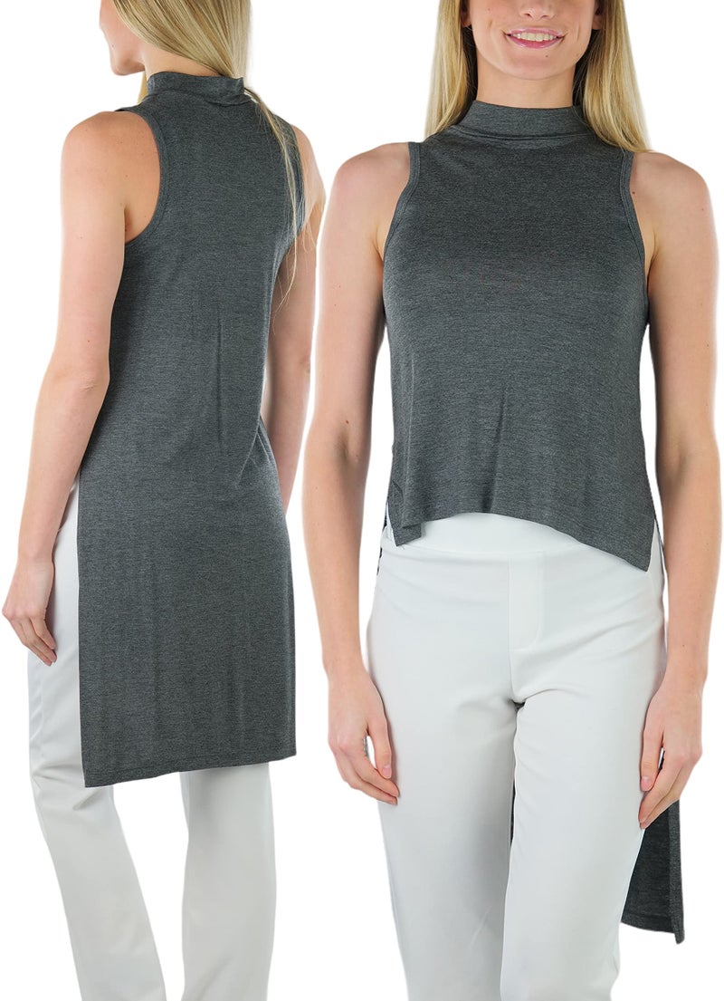 ToBeInStyle Women's Mock Neck Side Split Sleeveless Top - Charcoal- Large - Image 1