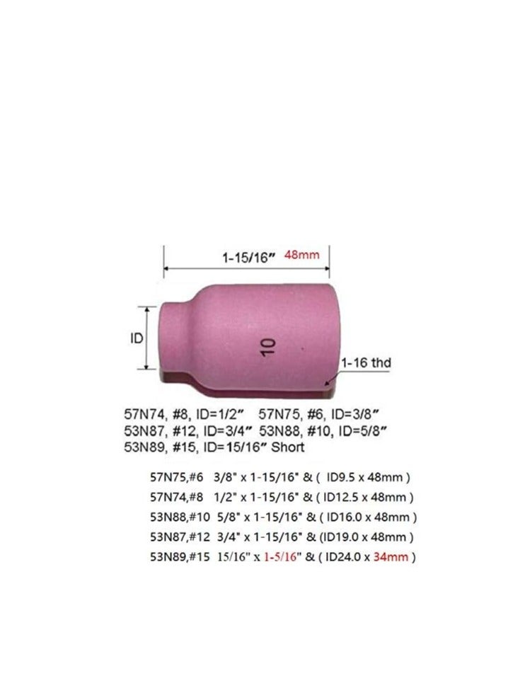 RIVERWELD TIG Gas Lens Alumina Nozzle Ceramic Cups Jumbo Large Diameter 53N88 10# 5/8" 16.00mm Orifice for PTA DB SR WP 9 17 18 20 25 26 TIG Welding Torch Pack of 5 - Image 4
