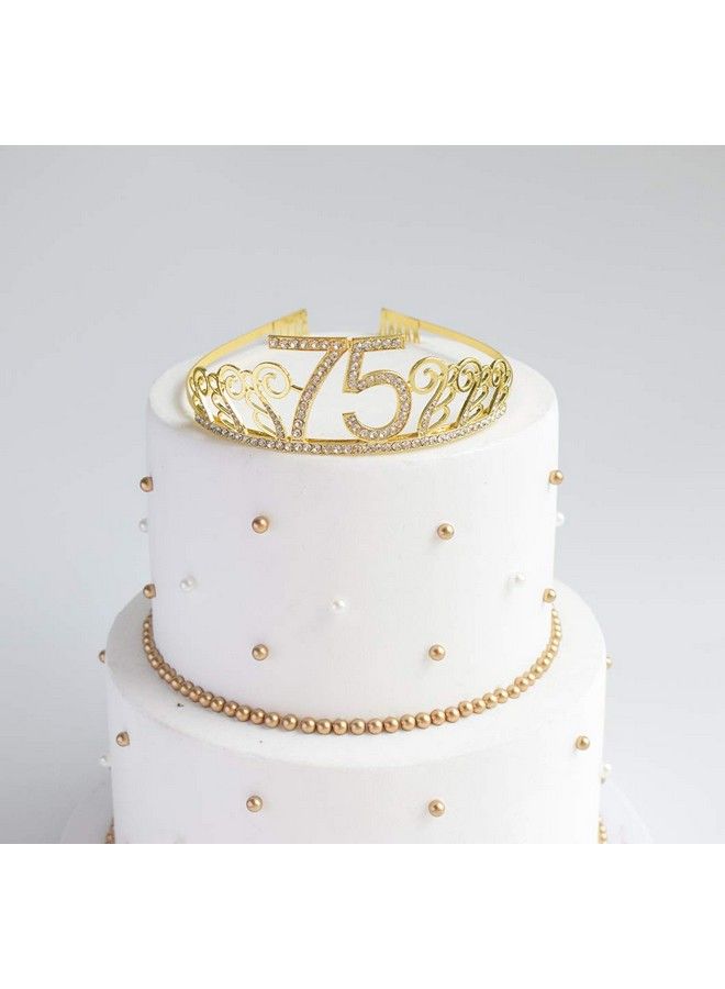 Mayin 75Th Birthday Gold Tiara And Sash Glitter Satin Sash And Crystal Rhinestone Tiara Crown For Happy 75Th Birthday Party Supplies Favors Decorations 75Th Birthday Cake Topper - Image 4