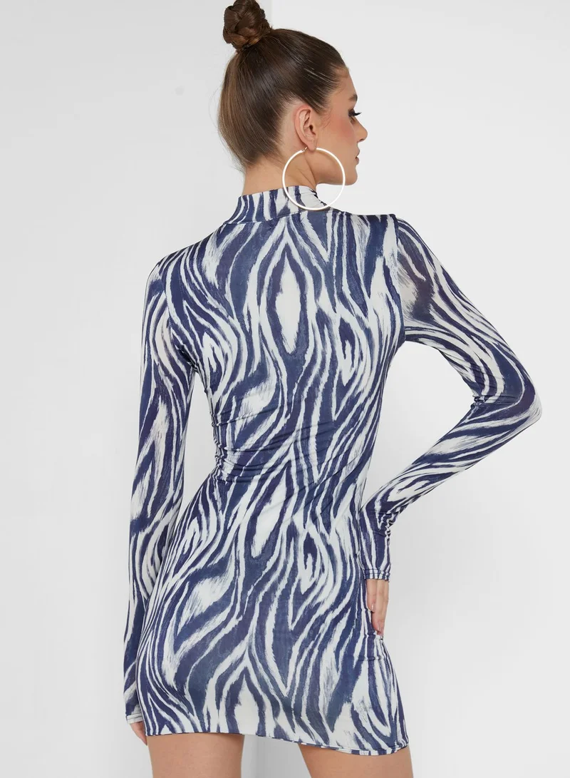 Miss Pap High Neck Printed Bodycon Dress