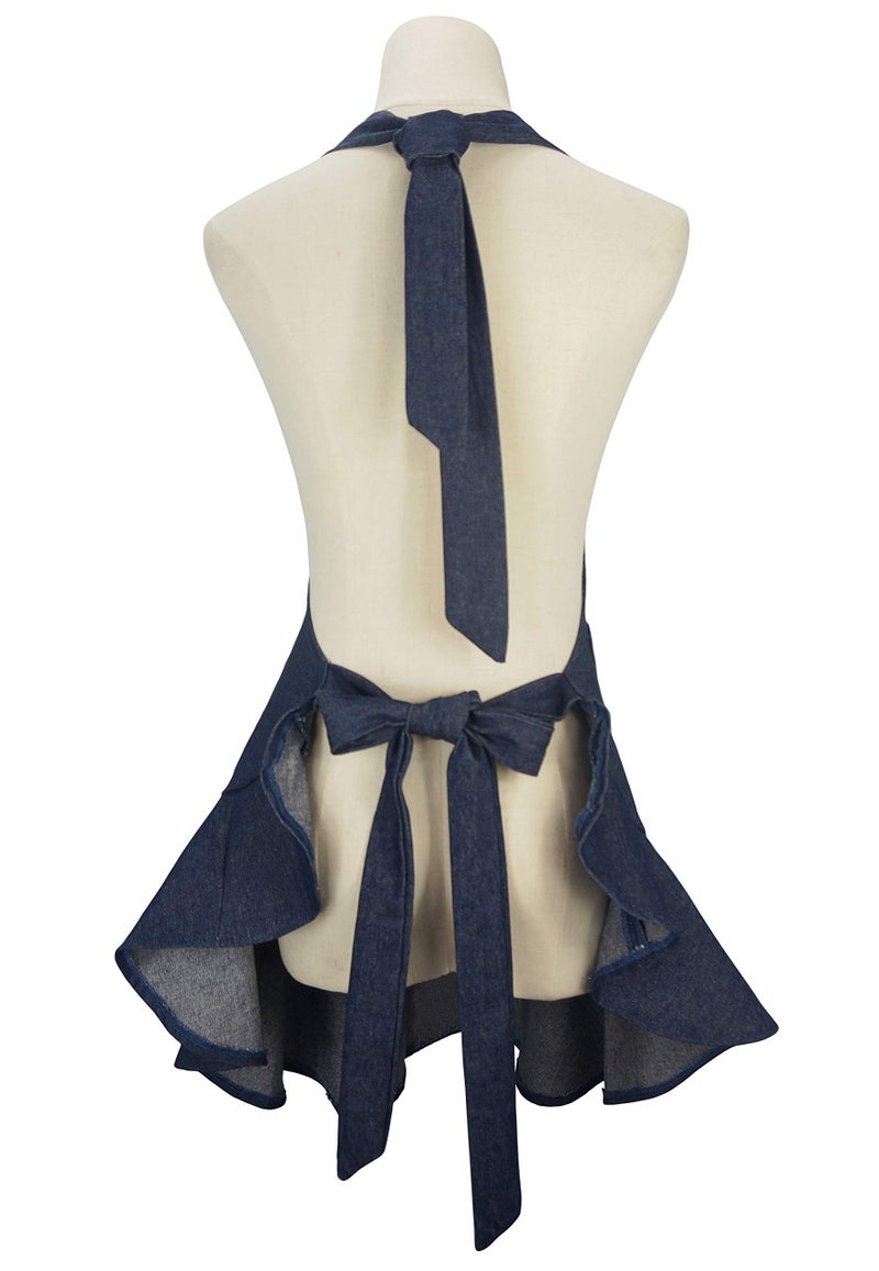 LilMents Women's Retro Denim Kitchen Bib Chef Apron (Navy Blue) - Image 3