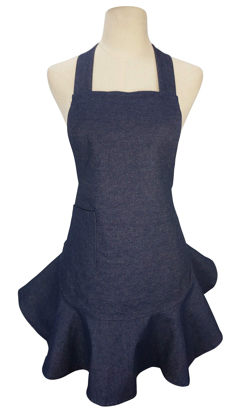 LilMents Women's Retro Denim Kitchen Bib Chef Apron (Navy Blue) - Image 2