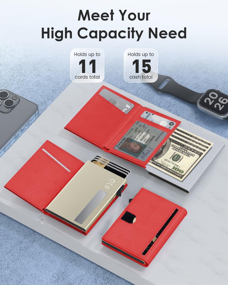 QLD RFID Wallet for Women - Small Slim Trifold Wallet Anti-Theft Pop up Card Holder, Minimalist, Ultra Thin, Front Pocket, Premium Leather, 9-11 Cards Capacity | ID Window | Cash Slot - Image 2