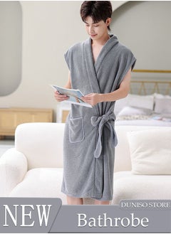 DUNISO Men's Bath Robe, Wearable Bath Towel with Side Pocket Wrap Shower Wrap Towel Dress Bathrobe Waffle Spa Towel Robes with Adjustable Closure Quick Dry Lightweight Cover Up  - Image 1