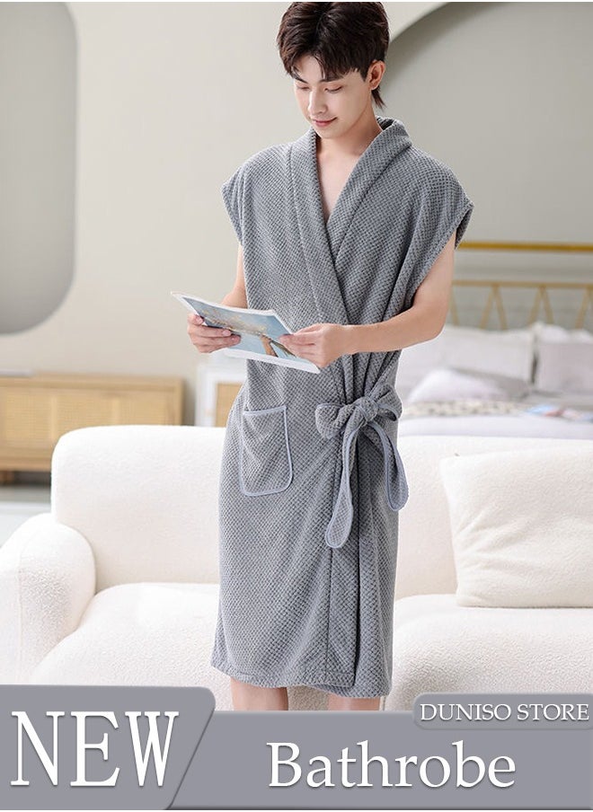 DUNISO Men's Bath Robe, Wearable Bath Towel with Side Pocket Wrap Shower Wrap Towel Dress Bathrobe Waffle Spa Towel Robes with Adjustable Closure Quick Dry Lightweight Cover Up  - Image 1