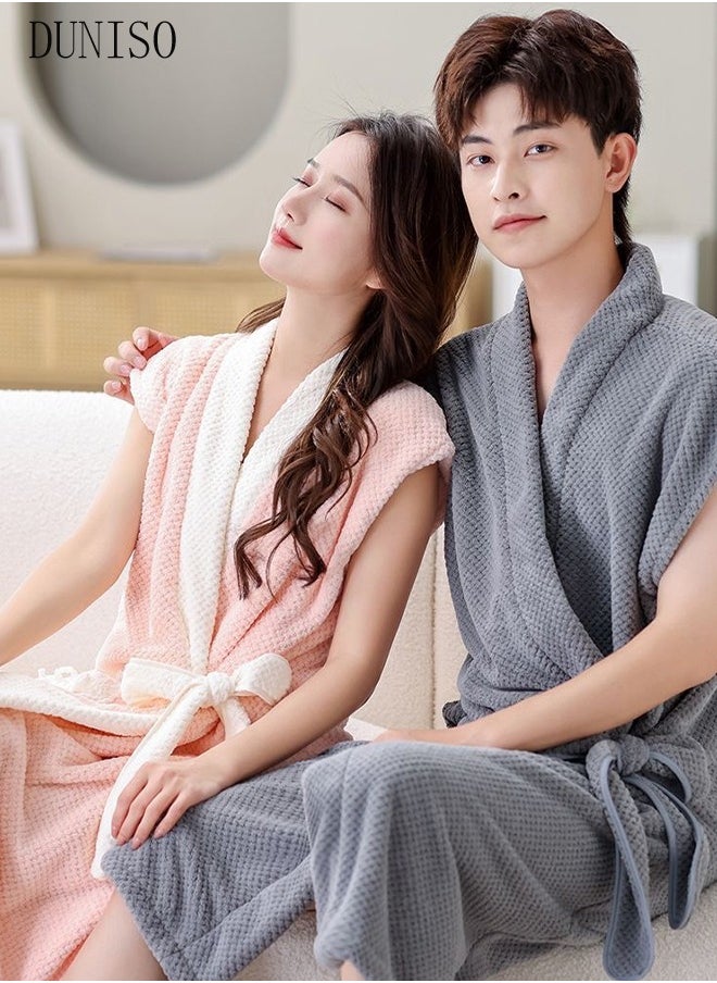 DUNISO Men's Bath Robe, Wearable Bath Towel with Side Pocket Wrap Shower Wrap Towel Dress Bathrobe Waffle Spa Towel Robes with Adjustable Closure Quick Dry Lightweight Cover Up  - Image 5