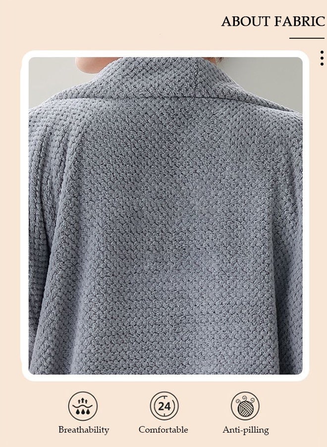 DUNISO Men's Bath Robe, Wearable Bath Towel with Side Pocket Wrap Shower Wrap Towel Dress Bathrobe Waffle Spa Towel Robes with Adjustable Closure Quick Dry Lightweight Cover Up - Image 3