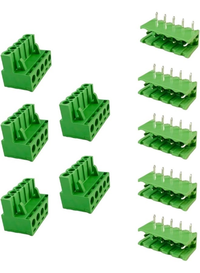 melfi C Phoenix Type Connector 5 Pin/Way Pitch 2.5Mm Male And Female Screw Terminal Block Connector Green Color Pluggable Type With Straight- Pin Pack Of 5 - Image 1