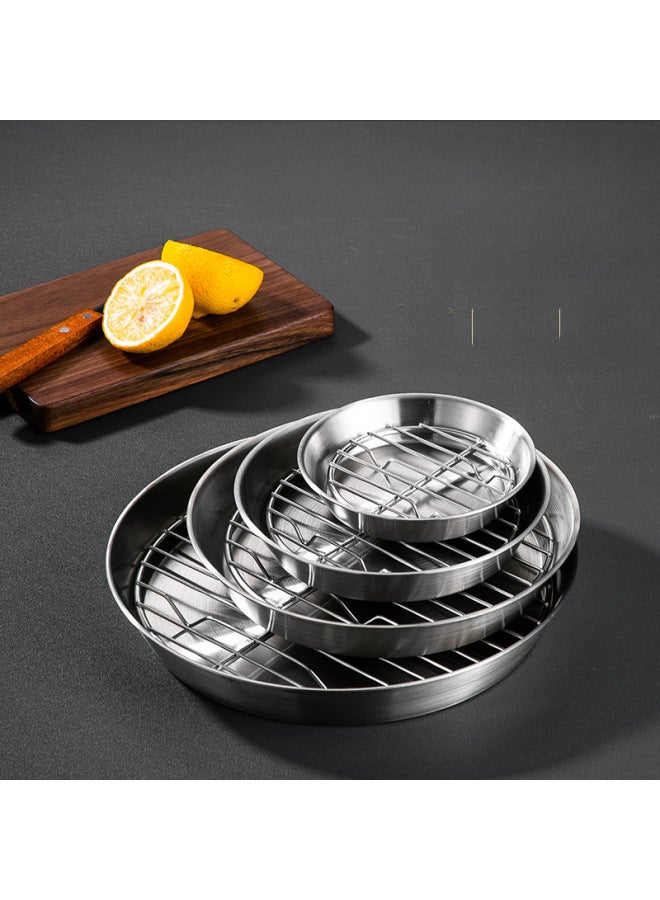 304 Stainless Steel Grill Plate Air Fryer Baking Disc Barbecue Plate Barbecue Plate Round Dipper Multi-use Tray-Specifications:24cm Baking Tray - Image 2