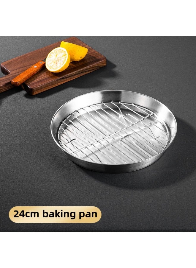 304 Stainless Steel Grill Plate Air Fryer Baking Disc Barbecue Plate Barbecue Plate Round Dipper Multi-use Tray-Specifications:24cm Baking Tray - Image 1
