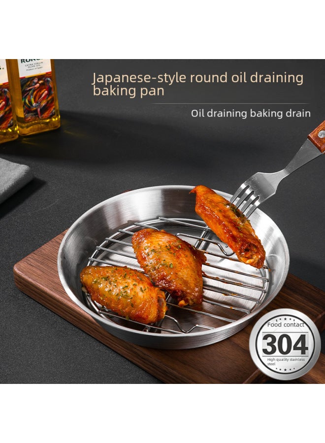 304 Stainless Steel Grill Plate Air Fryer Baking Disc Barbecue Plate Barbecue Plate Round Dipper Multi-use Tray-Specifications:24cm Baking Tray - Image 3
