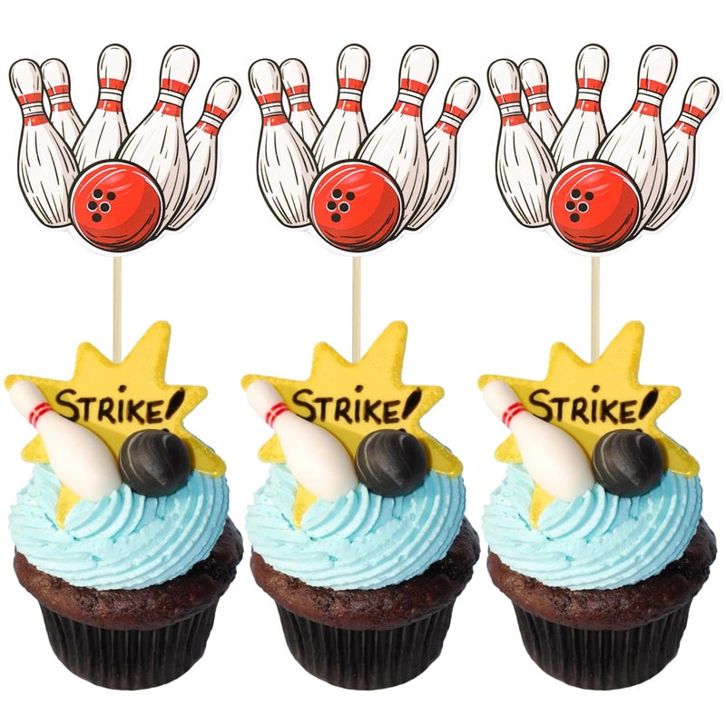 Ephlyn 36Pcs Bowling Cupcake Toppers Sports Theme Bowling Cupcake Food Toothpicks Baby Shower Cake Decorations for Sport Balls Theme Bowling Kids Birthday Party Decorations - Image 1
