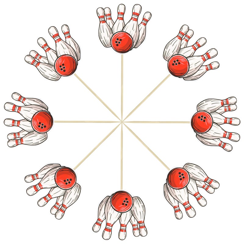 Ephlyn 36Pcs Bowling Cupcake Toppers Sports Theme Bowling Cupcake Food Toothpicks Baby Shower Cake Decorations for Sport Balls Theme Bowling Kids Birthday Party Decorations - Image 3