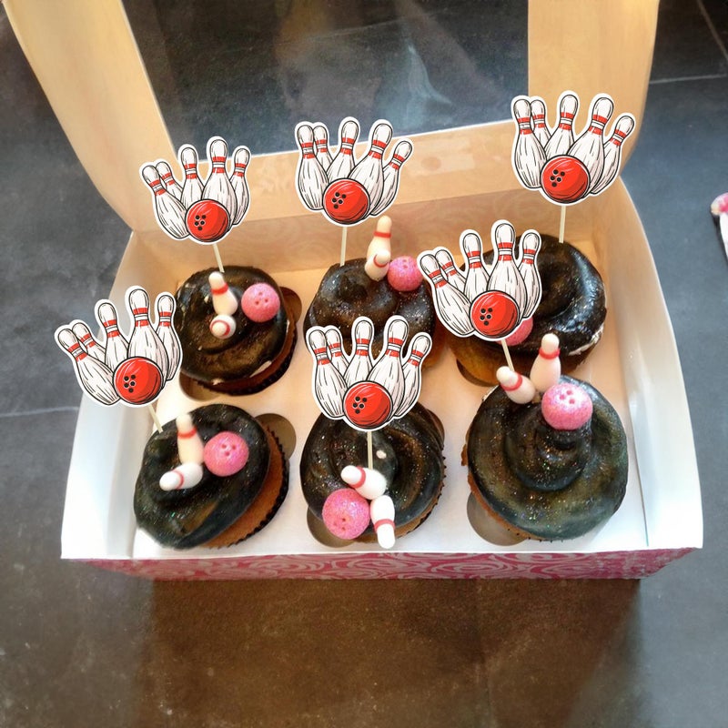 Ephlyn 36Pcs Bowling Cupcake Toppers Sports Theme Bowling Cupcake Food Toothpicks Baby Shower Cake Decorations for Sport Balls Theme Bowling Kids Birthday Party Decorations - Image 4