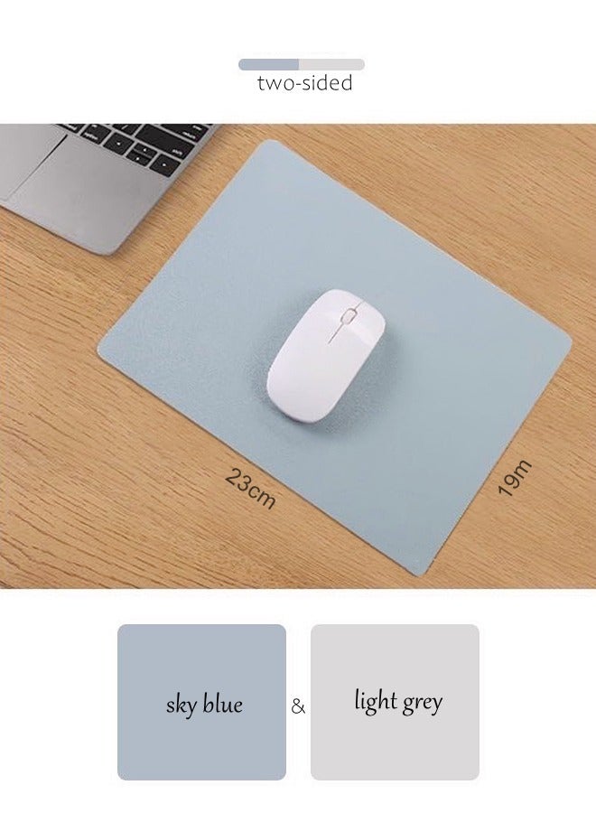 Leather Double-Sided Waterproof Mouse Pad（Sky Blue and Light Grey 23*19CM) 