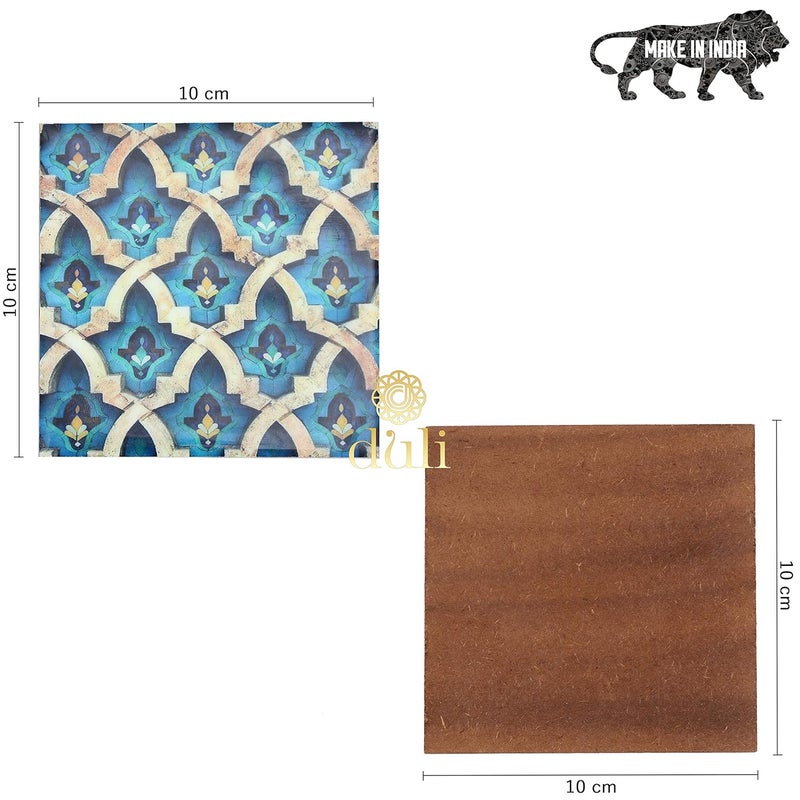 DULI Set of 6 MDF Wood Tea Coasters with Stand (10 * 10 cm) (Greek Pattern) - Image 4