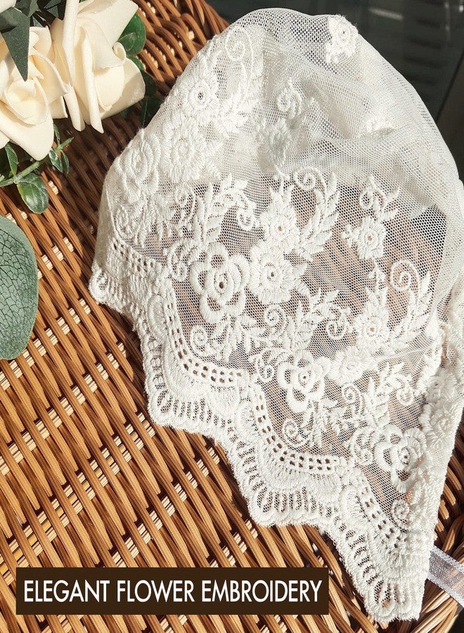 Zsedrut Baby Girl Bonnet Eyelet Lace Cotton Christening Bonnet Toddler Handmade Beanie Sun Protection Hat, White Wave, 0-6 Months - Image 3
