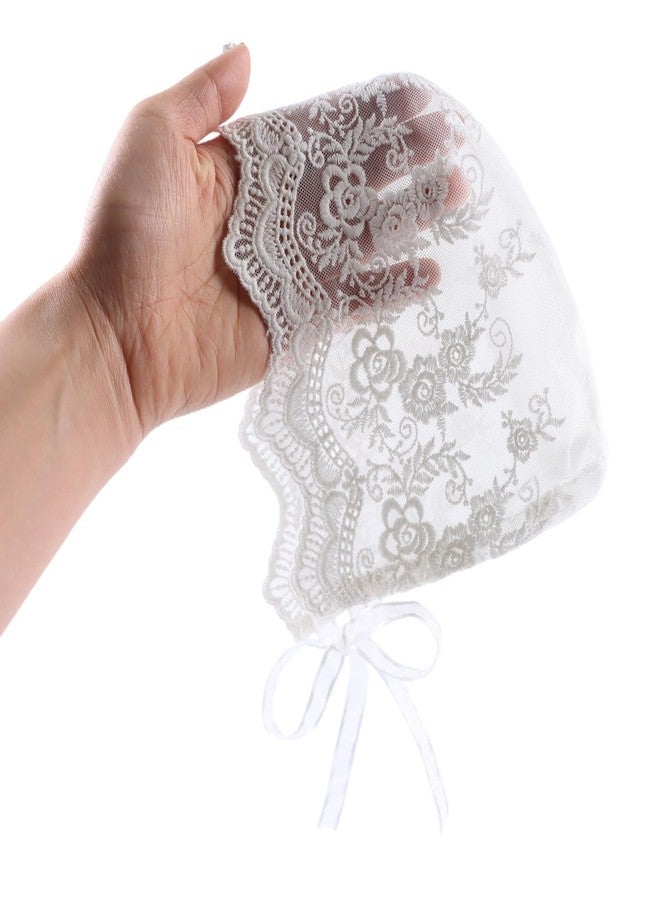 Zsedrut Baby Girl Bonnet Eyelet Lace Cotton Christening Bonnet Toddler Handmade Beanie Sun Protection Hat, White Wave, 0-6 Months - Image 5