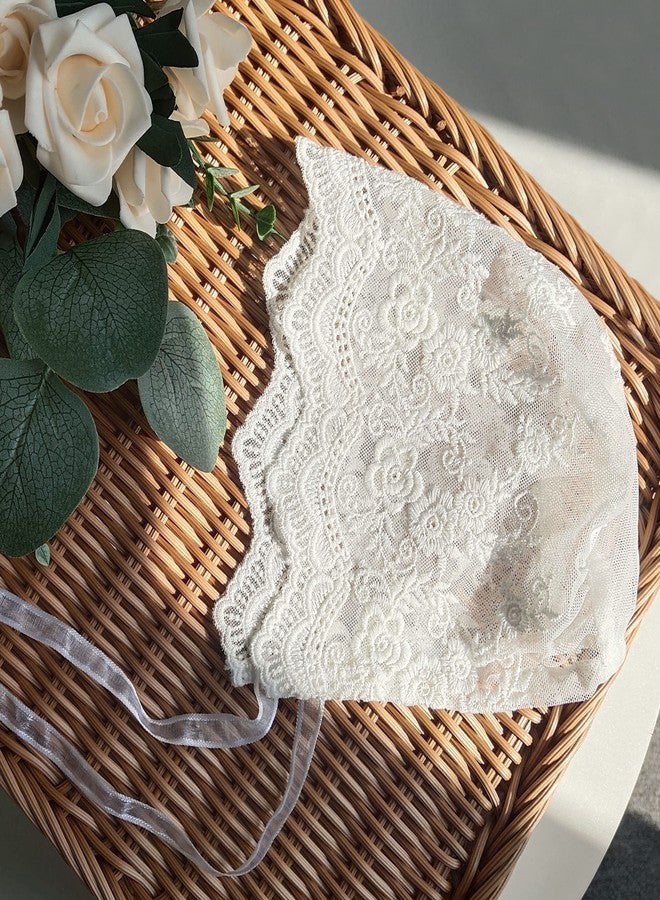 Zsedrut Baby Girl Bonnet Eyelet Lace Cotton Christening Bonnet Toddler Handmade Beanie Sun Protection Hat, White Wave, 0-6 Months - Image 2